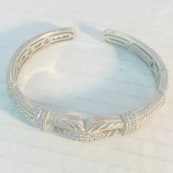 Vintage Judith Ripka Sterling Silver Cuff–Braided CZ Rope Design | 925 Thailand - Picture 1 of 14